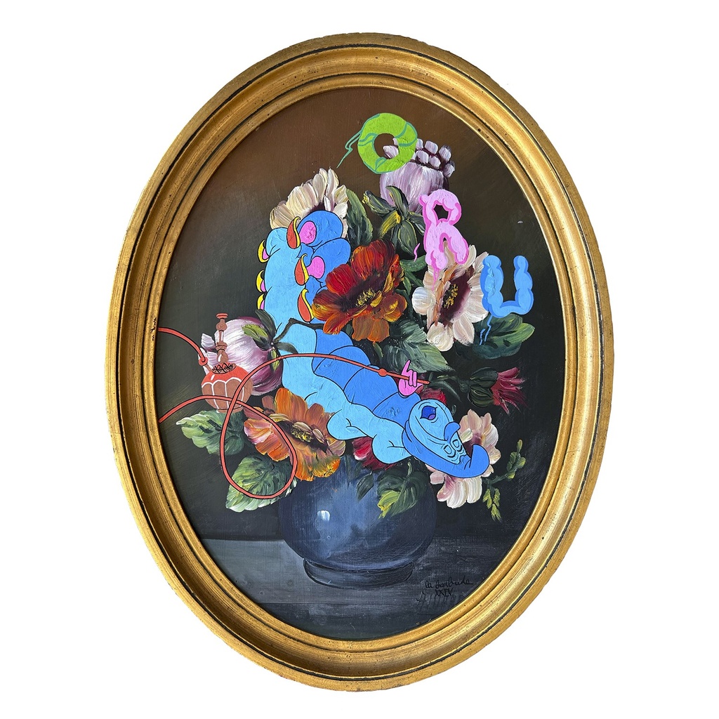 Cuadro vintage redondo ORU oruga Alicia