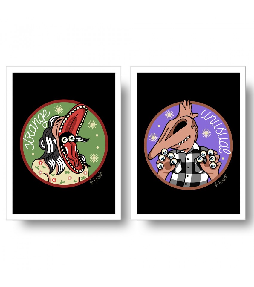 2 Prints Strange Unusual black