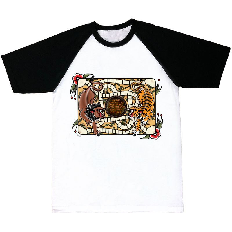 Camiseta mangas negras In the jungle you must wait tigre y león