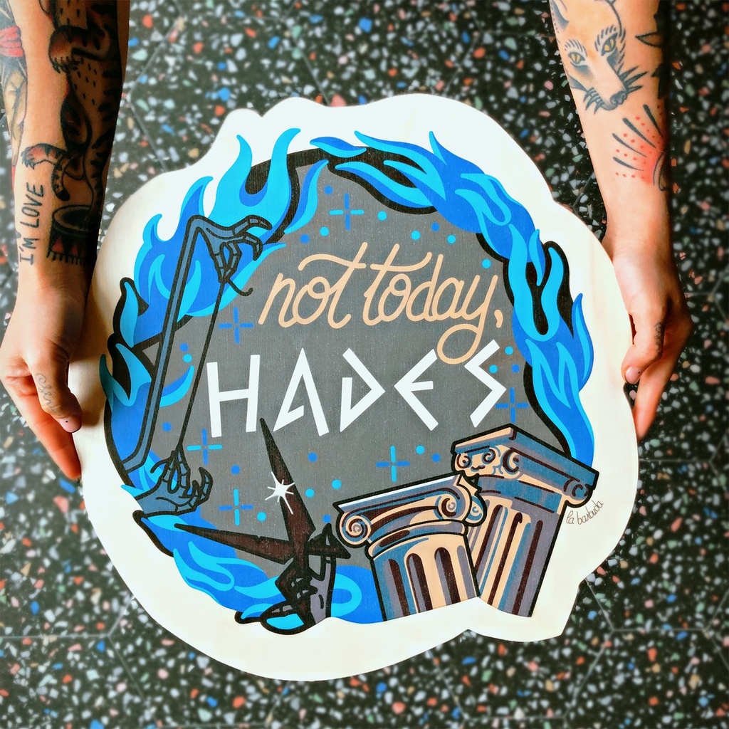 Not today, Hades madera impresa