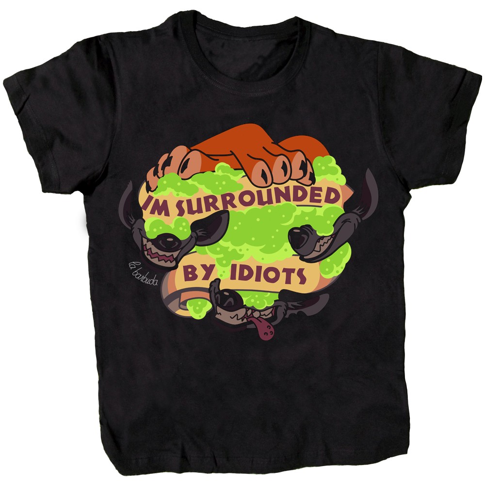 Camiseta negra idiotas hienas