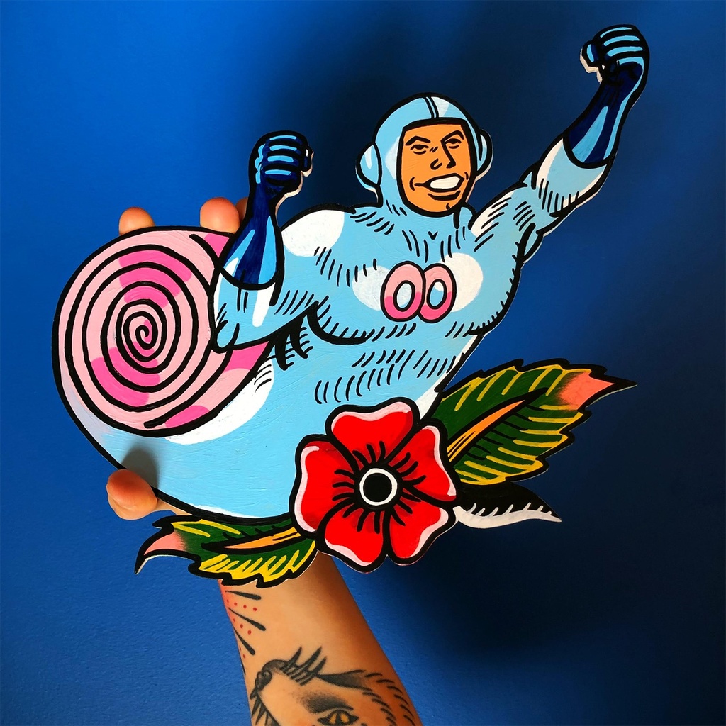 Boomer en madera pintada a mano