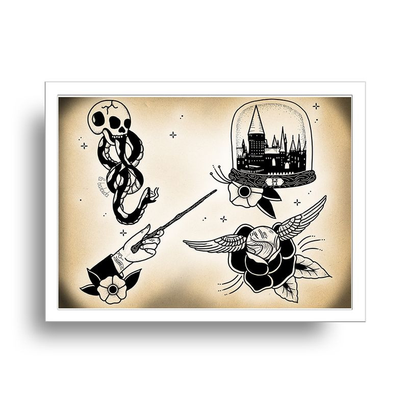 Lámina varita mágica tattoo flash