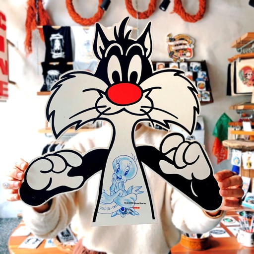 Silvestre en madera 1990 modificado con tinta azul