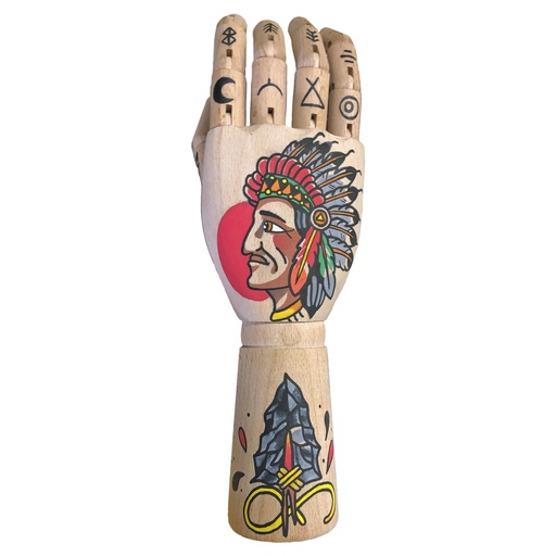 Mano de madera Indio pintada a mano