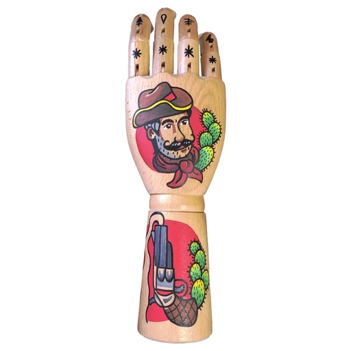 Mano de madera vaquero cactus pintada a mano