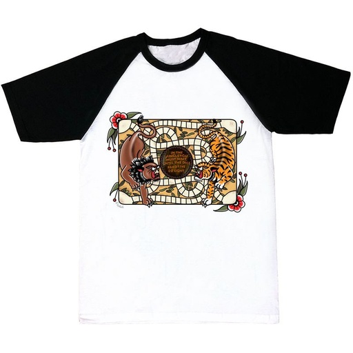 Camiseta mangas negras In the jungle you must wait tigre y león